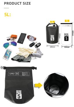 Saco de natação seco impermeável da fibra do carbono, armazenamento dobrável exterior, saco Rafting da praia, 2 L, 5 L, 10 L, 15 L, 20 L, 30L - Image 3