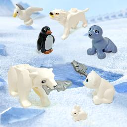 8 pçs mini animais polares asst blocos de construção brinquedos diy urso polar urso branco lobo leão marinho gaivota coelho peixe pinguim tijolos - Image 3