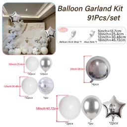 Kit Arco De Balão De Látex, Branco e Prata, Decoração De Festa, Feriado, Festas De Aniversário, Mais, 91Pcs - Image 2