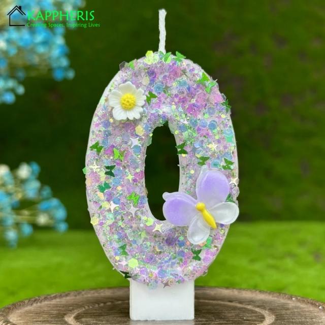 Vela de Aniversário com Sparklers e Flor de Borboleta para Crianças - Decoração de Bolo com Número para Meninas
