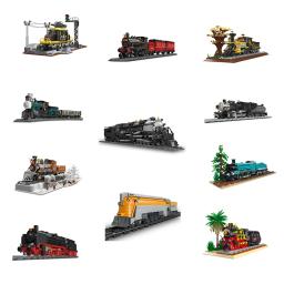 Técnico Train Model Building Blocks Locomotiva a vapor de plástico Idéias de montagem jogáveis Brinquedos ferroviários Presentes para crianças - Image 3