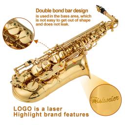 Alta Qualidade Eb Saxofone Alto com Case, Lacado Ouro E Sax Plano, Latão, Bocal, Musical, Instrumento de Sopros, Acessórios - Image 5
