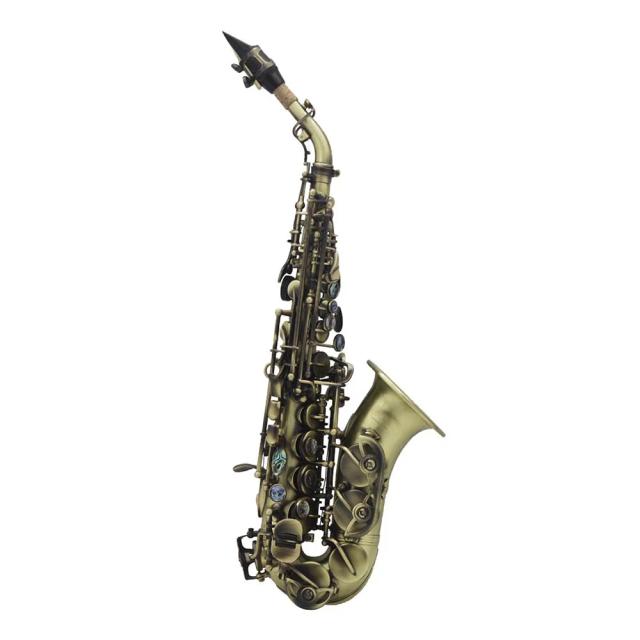 Saxofone Soprano de Bronze Dourado com Esculpido em Padrão de Pérola Branca: Acessórios Completo para Instrumento de Sopro.