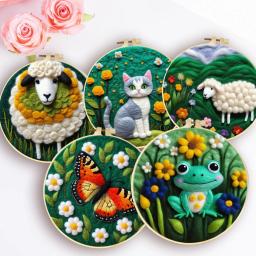 Kit de feltro de lã para decoração doméstica Ferramenta de feltro de agulha Pintura animal com imagem Conjunto de feltro de agulha artesanal - Image 1