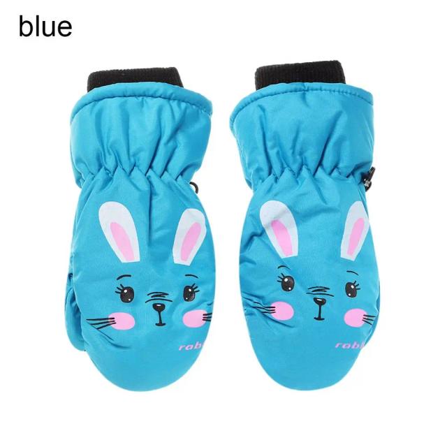 Luvas de Esqui Infantil Coelho Cartoon Quentes Antiderrapante Impermeável 1 Par