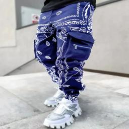 Calças masculinas com estampa de flor de caju, estilo europeu e americano, macacão de bolso múltiplo solto, pés de homem, novo - Image 5