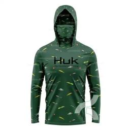 HUK-camisa de pesca masculina manga comprida, camisa performance, máscara facial, proteção solar ao ar livre, roupas de pesca, verão - Image 3