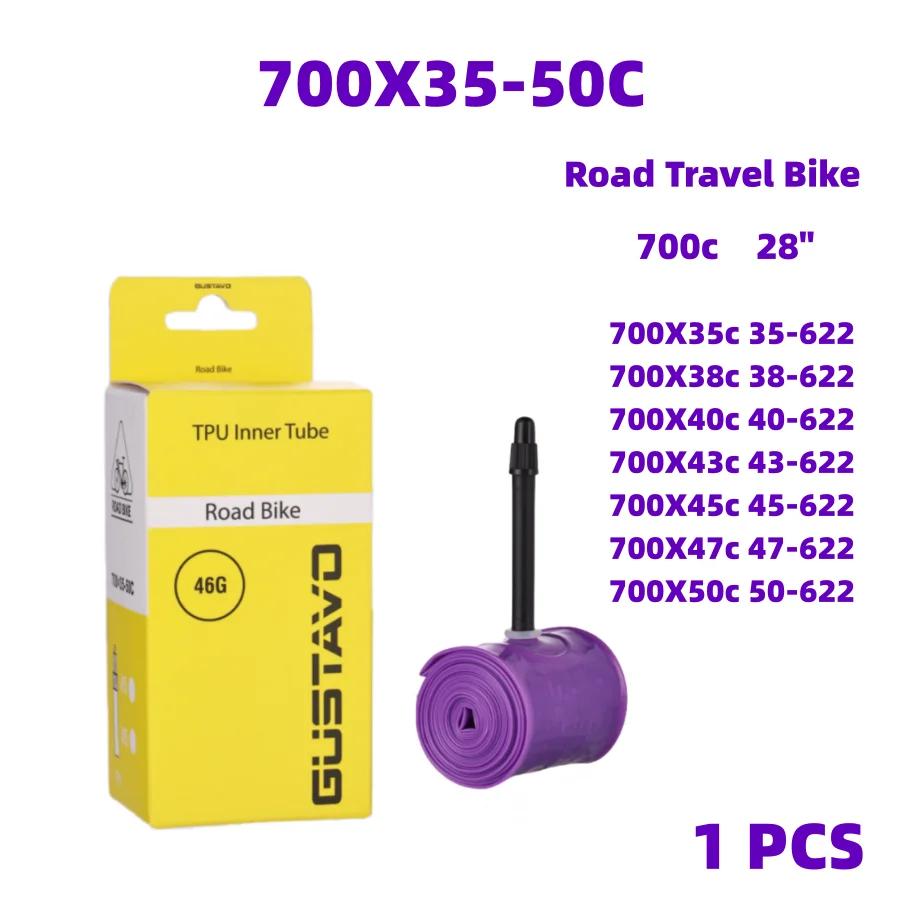 Tubo interno de bicicleta de estrada de cascalho GUSTAVO 700X35/50c TPU material pneu 45mm 65mm comprimento válvula francesa - Image 1