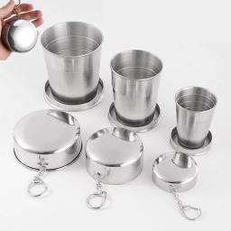 Copo dobrável de aço inoxidável com chaveiro, portátil, retrátil, copos telescópicos, 75 ml, 150 ml, 250ml, 1Pc - Image 2