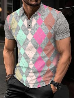Camisa polo masculina de botão estampado digital 3D, manga curta esportiva lapela tops, roupas casuais, moda verão - Image 4