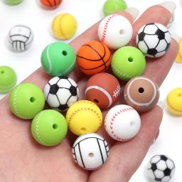 Silicone Sports Ball Beads para DIY Pulseira e Decoração Chaveiro, Bola de Cor Solta, Rugby Futebol e Tênis, Acessórios de Decoração, 15mm, 5Pcs por lote - Image 3