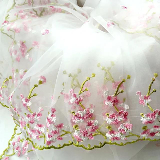 Tecido de Renda Jacquard Organza Bordado Bilateral 130cm