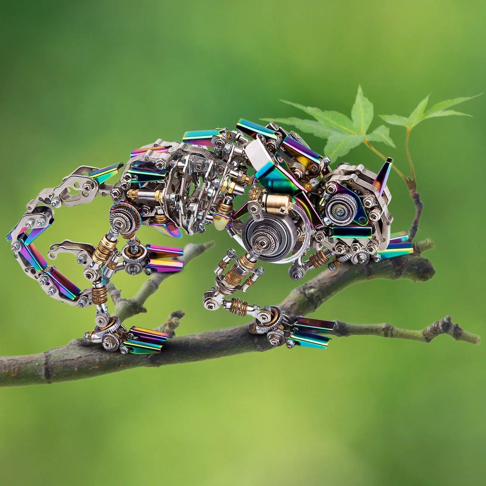 Kits modelo camaleão mecânico para adultos e crianças, quebra-cabeças 3D, brinquedo de montagem de metal, animais montam brinquedos - Image 1