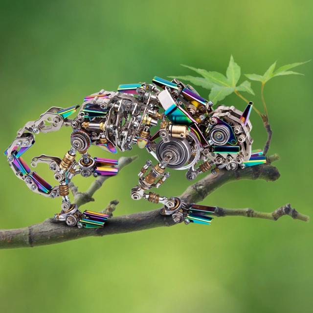 Kits de Quebra-Cabeça 3D Camaleão Mecânico: Brinquedos de Montagem de Metal para Adultos e Crianças