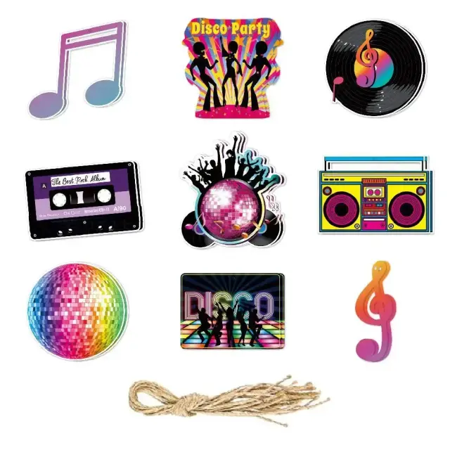Decoração de Teto com Disco Temático: Redemoinhos Festivos e Notas Musicais para Anos 70, 80 e 90 - 18 Peças Divertidas para sua Festa de Aniversário