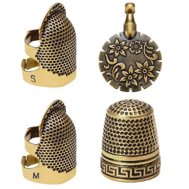 Dedal de Metal Ajustável com Cortador de Rosca - Kit com 3 Peças para Costura, Artesanato e Bordado
