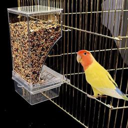 Alimentador automático de pássaros, recipiente de comida em acrílico para sementes de papagaio, acessórios para gaiolas de pássaros para periquitos, canários e cacatuas, dispositivo de alimentação de aves - Image 2