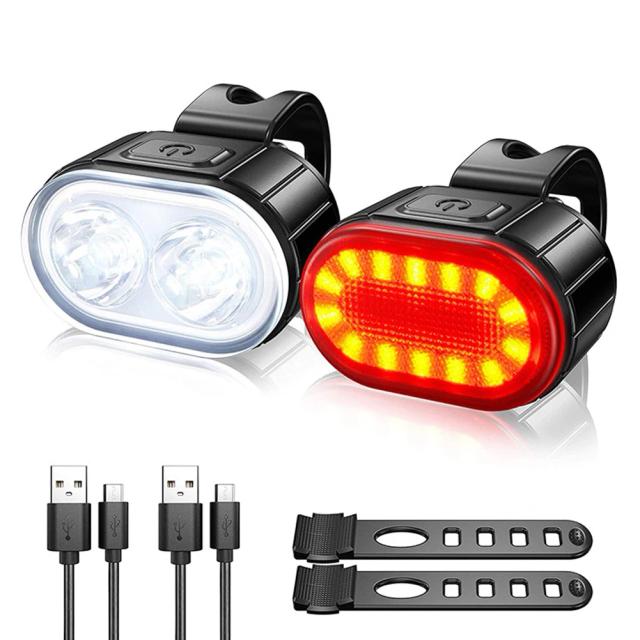 Conjunto de Luzes LED Frontal e Traseira para Bicicleta com Carregamento USB, Farol Impermeável Ideal para MTB e Acessórios de Ciclismo