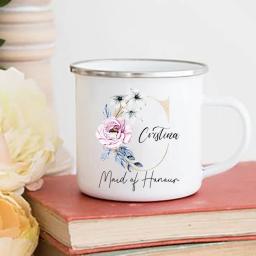 Copos de dama de honra florais personalizados, linda festa nupcial caneca, inicial personalizada com nome, canecas de café, presentes de honra - Image 4