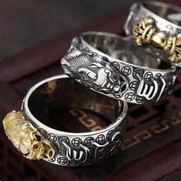 Chinese Feng Shui Anéis Ajustáveis Banhados a Prata para Homens e Mulheres, Amuleto Riqueza, Jóias da Sorte, Presente de Aniversário - Image 3