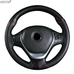 Couro Genuíno Braid Volante Tampa, Camada Superior, Embossing Mão Ponto, Acessórios Interior Do Carro, 15" - Image 2