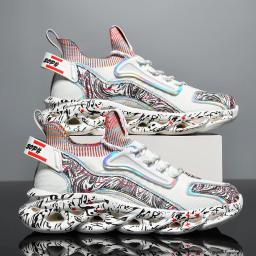 Sapato de lâmina ultraleve respirável masculino, tênis de corrida confortável, tecelagem voadora, fitness ao ar livre, tendência esportiva, moda, 2024 - Image 2