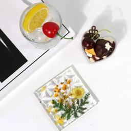 8 pçs retro textura copo almofada silicone molde redondo flor quadrado hexagonal coaster frutas doces bandeja de armazenamento resina cola epoxy molde - Image 3