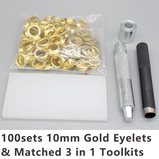 Conjunto Completo de 100 Ilhós de Metal com Kit de Ferramentas 3 em 1 para DIY em Acessórios de Vestuário