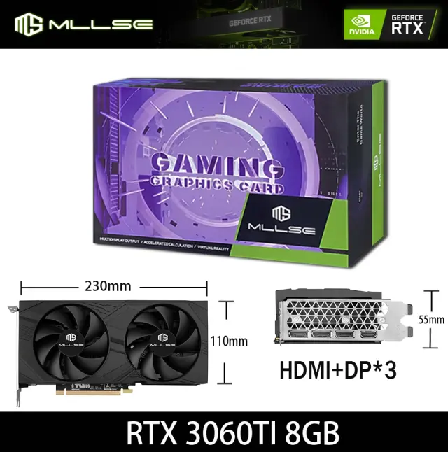 Mllse RTX 3060 Ti 8GB GDDR6 Placa Gráfica PCI Express 4.0 x16