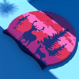 Toucas de natação com estampa de alces, tamanho grande, cabelo longo, proteção para os ouvidos, touca de natação para mulheres, silicone, acessórios para piscina - Image 5