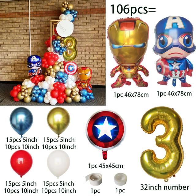 Conjunto de Balões Super-Heróis Capitão América e Homem de Ferro para Aniversário Infantil Decorativo Vingadores