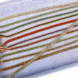 Vidro colorido Strass Cadeia para Decoração de Vestuário, Sliver Claw, Gold Base On Rhinestone, Cadeia Cup, 3 linhas, 1 jarda - Image 5