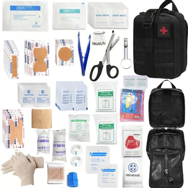 Kit Multifunções de Primeiros Socorros com 205 Peças para Casa, Viagens e Atividades ao Ar Livre