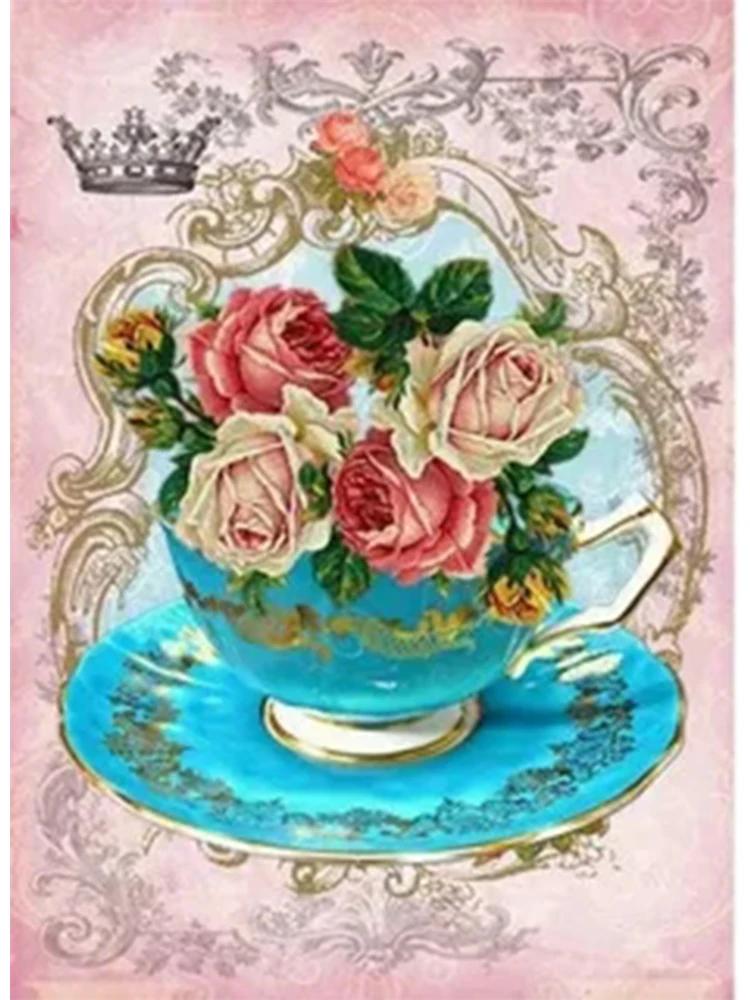 Diamante Pintura Adesivos De Parede para Decoração De Casa, Mosaico Xícara De Chá, Bule Rosa, Quadrado Completo ou Redondo, Presente - Image 1