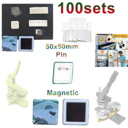100 conjuntos 50x50mm quadrado geladeira crachá ímãs de geladeira/finetes de crachá fazendo material para crianças diy decoração consumíveis - Image 1