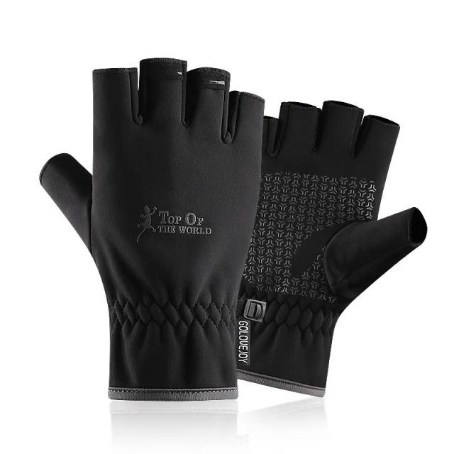 Luvas de Ciclismo de Inverno com Zíper e Tela Sensível ao Toque: À Prova de Vento e Ideal para Pesca ao Ar Livre com Dois Dedos Expostos