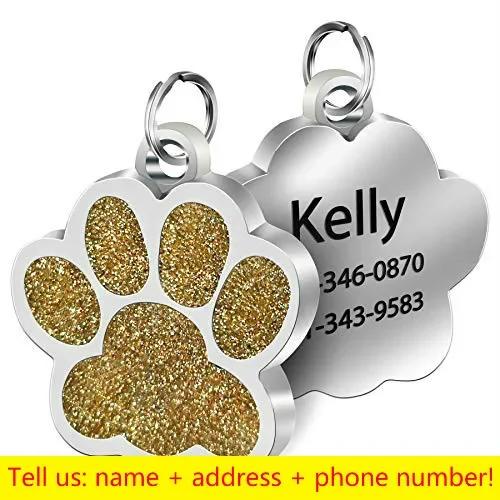 Tag com nome gravado personalizado para animais de estimação, pingente personalizado, pata, brilho, identificação, cachorro, cachorro, gato, acessórios - Image 1
