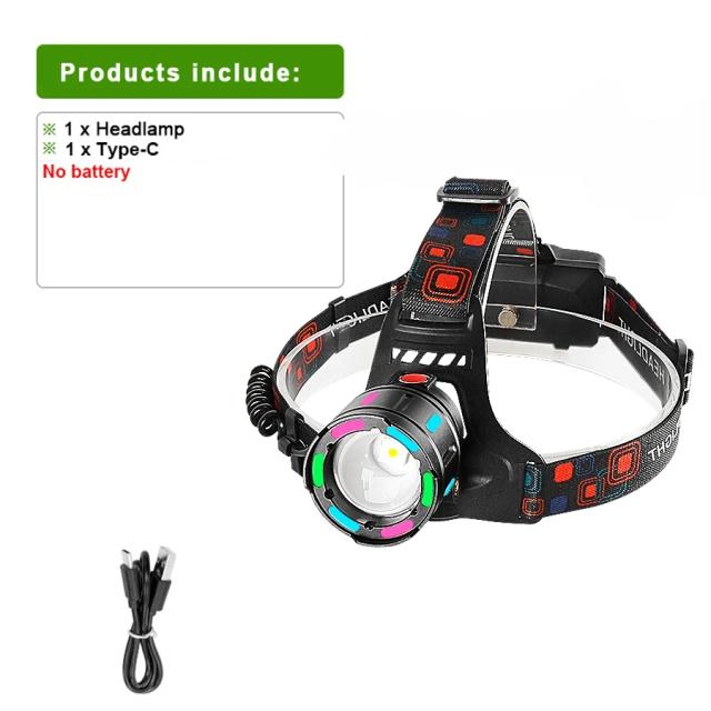 Lanterna de Cabeça Recarregável de LED de Alta Potência para Pesca e Acampamento com Luz Forte e Tocha Frontal para Caminhadas