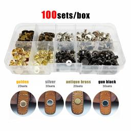 100 jogos/caixa kit de tamanho misto chicago parafuso rebite pós ligação prego para bolsa de couro cinto cinta carteira bagagem web metal 4 cores - Image 1