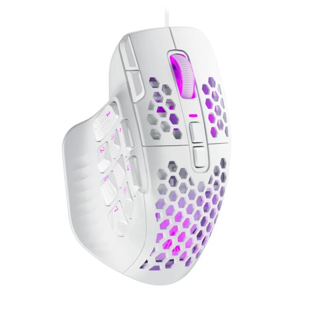 Soluaka sm809 mouse para jogos com fio, 16 botões laterais, 22800 dpi, programável, macro mmo, gamer paw3311, favo de mel, ergonômico, rgb
