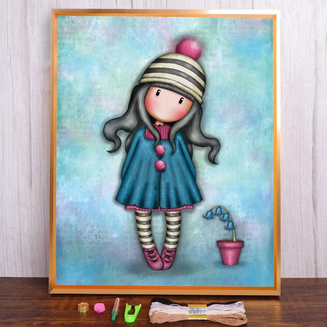 Kit Completo de Bordado em Canvas da Menina dos Desenhos Animados - DIY Artesanato Criativo e Presente Único para Adultos