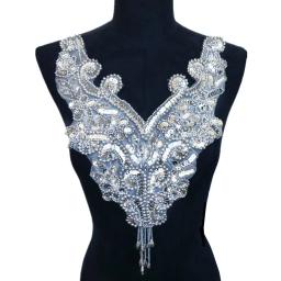 Ouro e prata arco-íris lantejoulas grânulos tecido colarinho apliques, costurar no remendo, nobre bordado, barroco, decoração do casamento, vestido, bricolage - Image 3