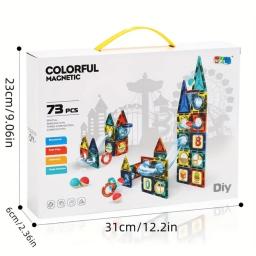Tubo magnético folha Building Blocks Playset, Brinquedos Educativos para Crianças, Educação Infantil Variedade, 73Pcs - Image 6