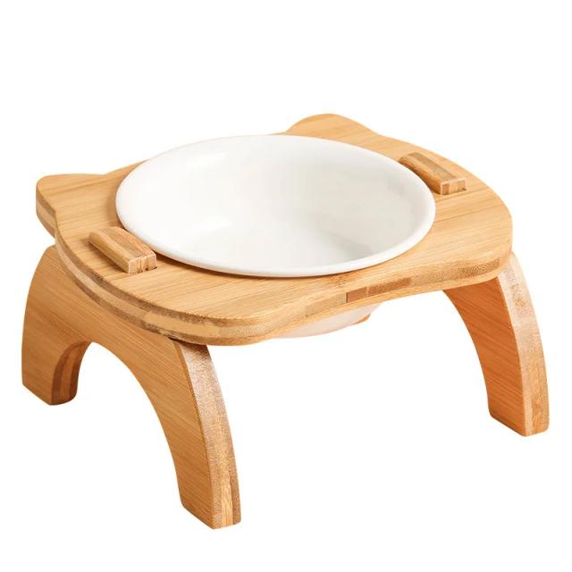 Alimentador Elevado para Cães e Gatos com Tigela de Bambu à Prova de Vazamentos Ideal para Filhotes e Gatos