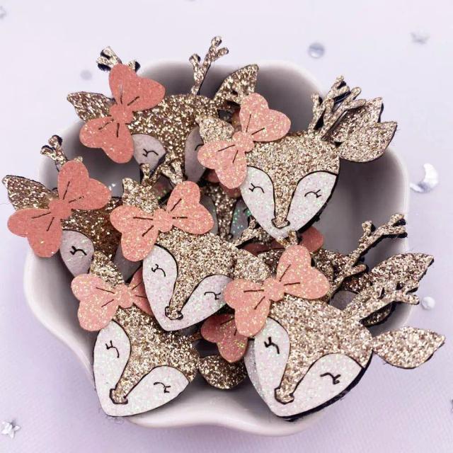 Kit de 10 Pçs de Feltro Colorido com Glitter - Apliques de Desenhos Animados de Cervos Dourados para DIY em Arco de Cabelo e Artesanato