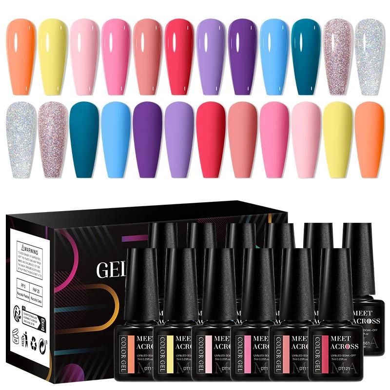 MEET ACROSS 12 Pçs/set 7ml Macaron Gel Unha Polonês Com Caixa Semi Permanente UV Gel Soak Off Nail Art Kit Verniz Para Manicure - Image 1
