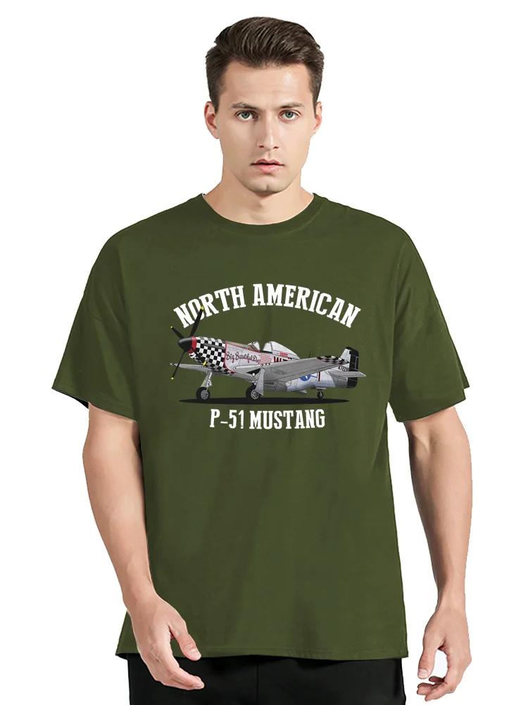 T-shirt Mustang Fighter masculino, Tops de algodão, Camisetas grandes, Roupas norte-americanas, P-51, Verão, Novo - Image 1
