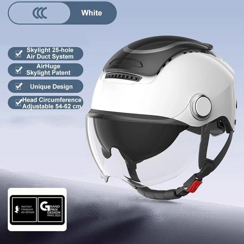 Bibee capacete da motocicleta elétrica verão respirável bicicleta elétrica rosto aberto capacete das mulheres dos homens lentes duplas jet scooter metade capacetes - Image 1