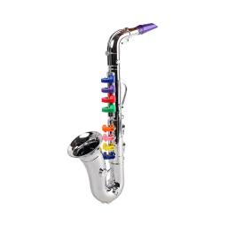Brinquedo instrumentos musicais educativos, brinquedo, trompete, clarinete, acabamento prateado, com teclas coloridas - Image 3