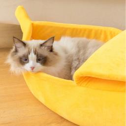 Cama de banana portátil para gato, tapete engraçado e bonito, aconchegante e quente, cesta durável, canil para cão, suprimentos gato, multicolor - Image 5